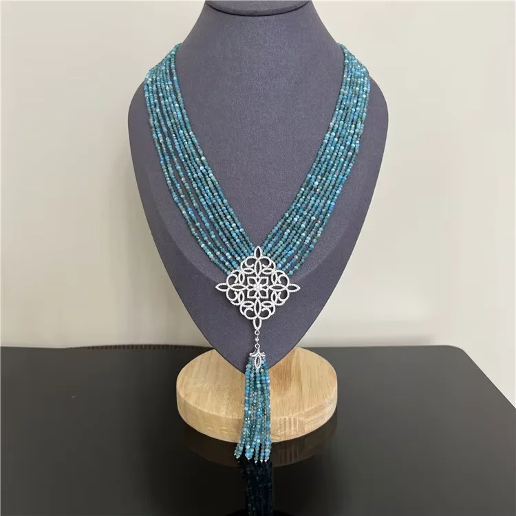 

Natural blue apatine multi-layer necklace bracelet earring set