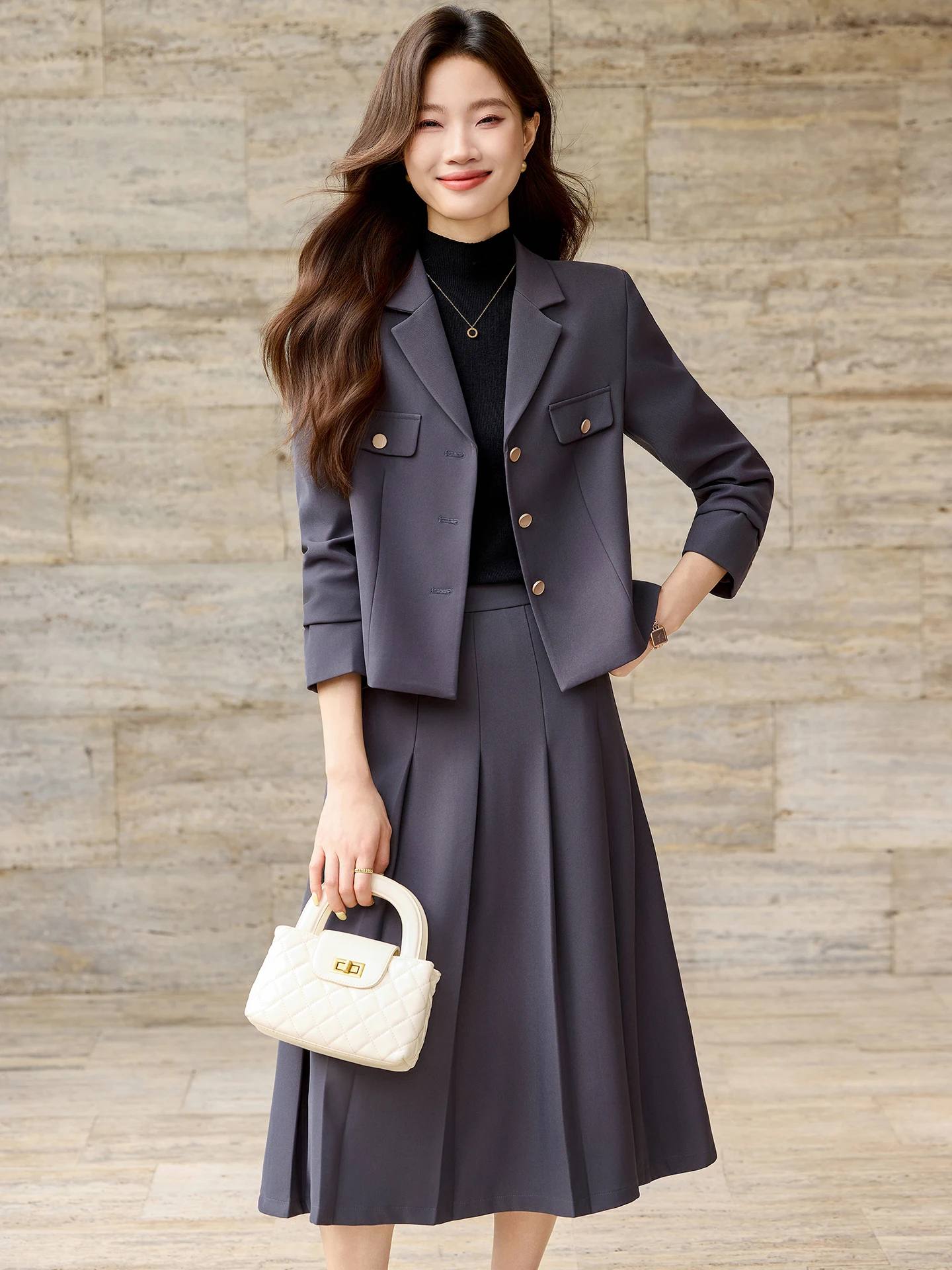 

Gray Suit Set Women's Spring Autumn Professional Clothing Short Style Interview Outfit for College Students And Young Adults