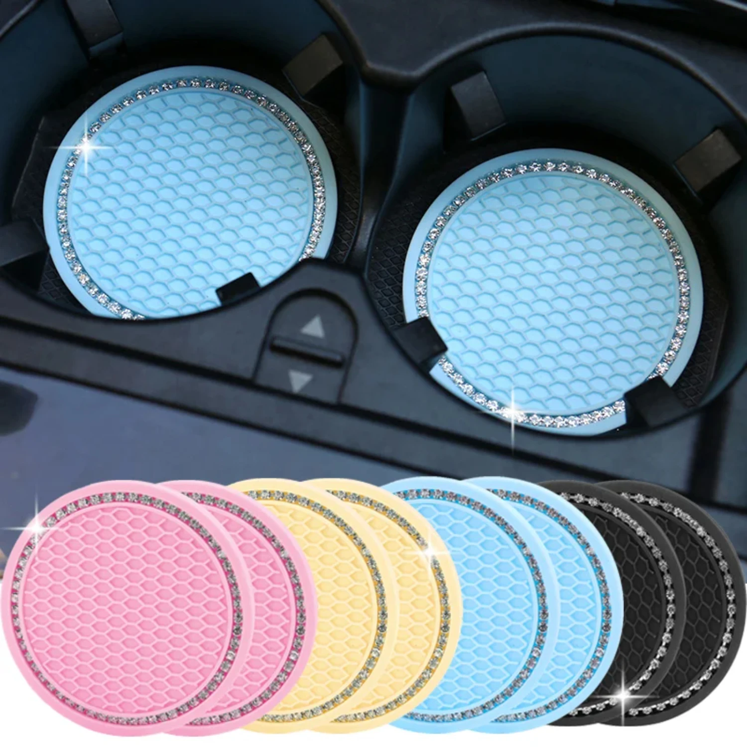 

Car Interior Water Cup Pad Rhinestone Bling Decoration Anti-Skid Cup Bottle Non-slip Coaster Car Accessories