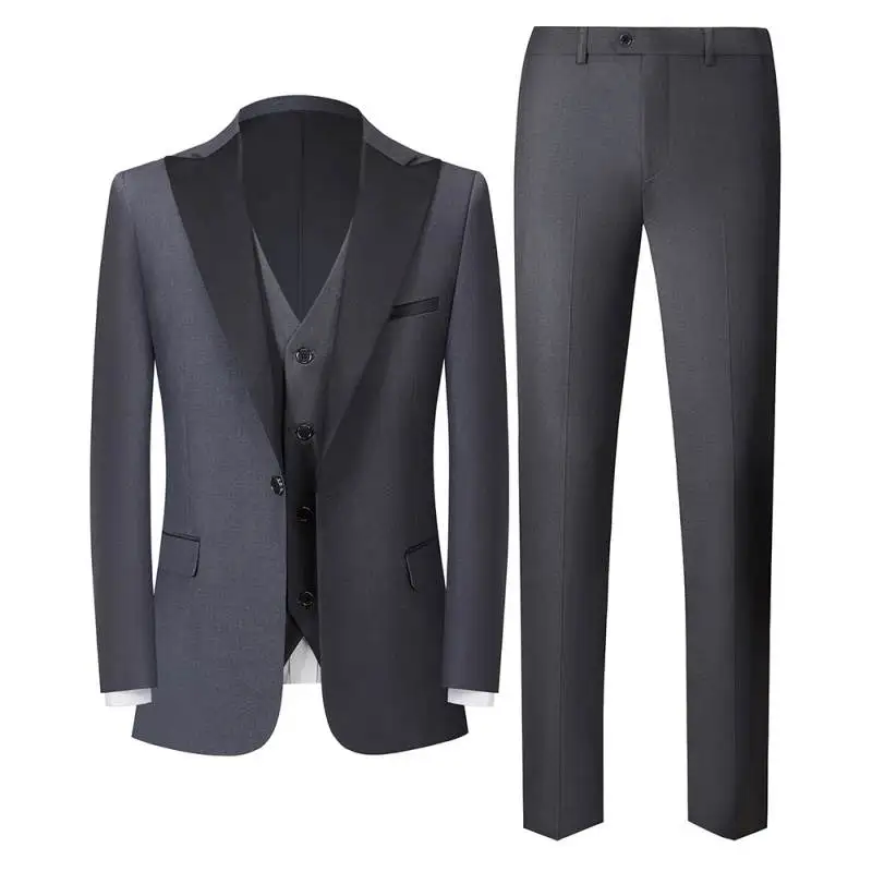 

Classic Men's Formal Suit Set Large Size Busin Ele Wedding Attire POSEARN Brand TR Fabric Pure Color One-button Design