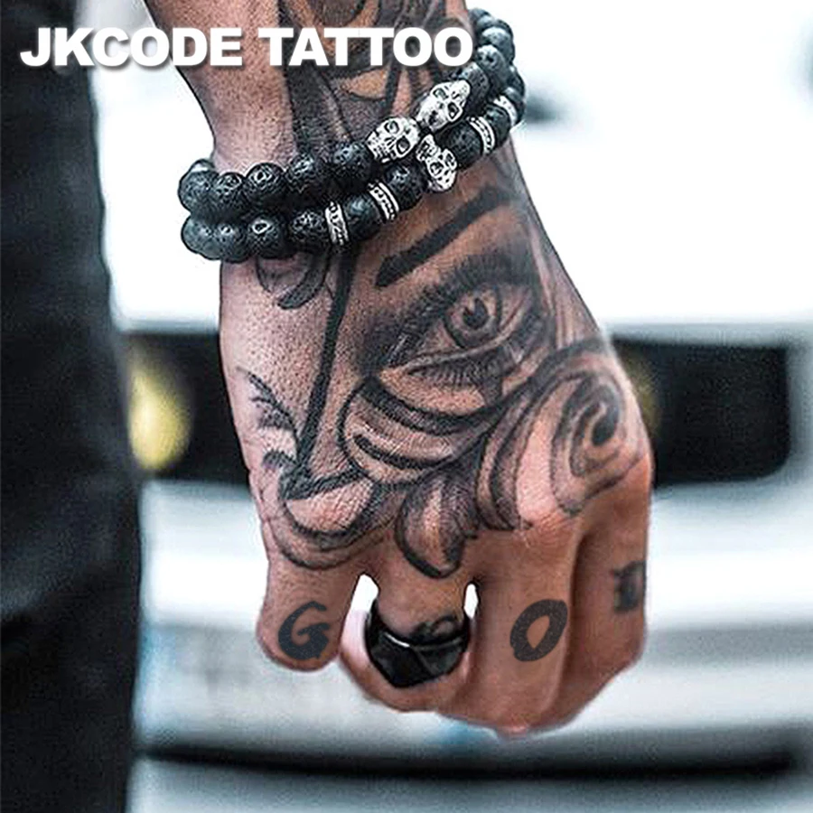 Kräutertattoo, vielseitige Augen- und Schriftzug-Motive, temporäres Tattoo im handgezeichneten Graffiti-Stil, coole Designs für Männer und Frauen, Hand- und Nackentattoo, langlebig und wasserfest für