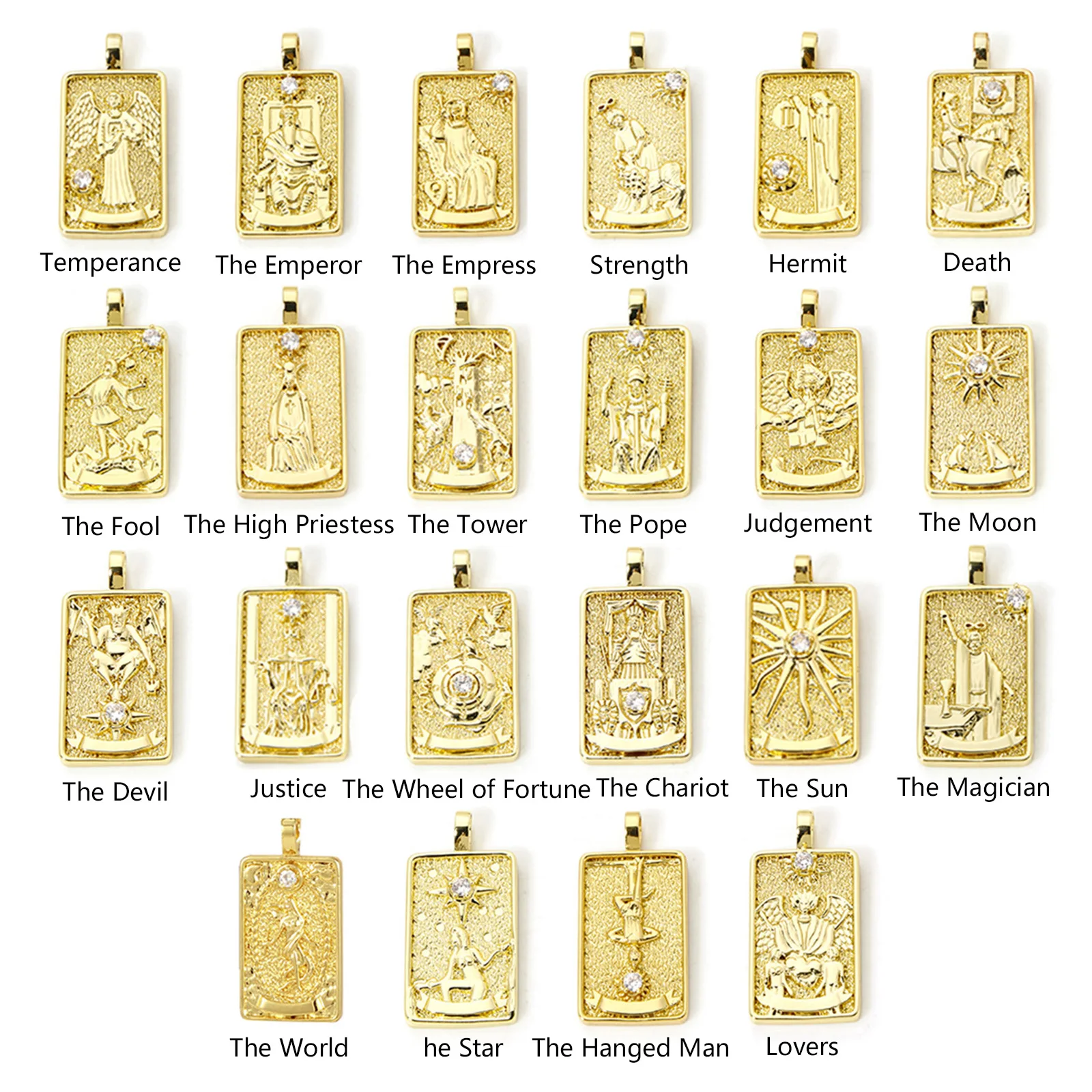 1 Piece Brass Tarot Pendants 18K Real Gold Plated Rectangle Double Sided Charms For DIY Jewelry Necklace Making 3cm x 1.5cm