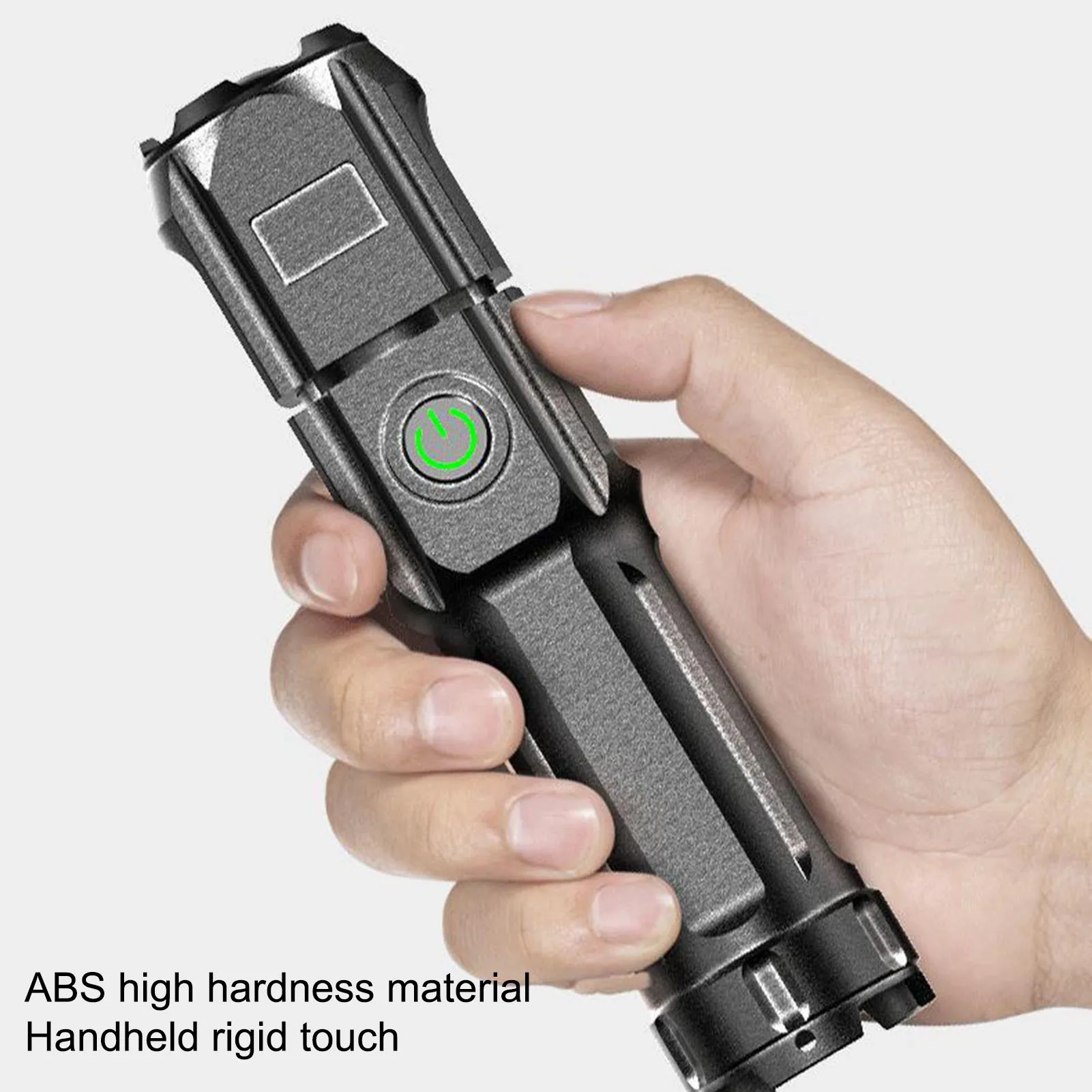 ABS-Taschenlampe für den Außenbereich, stark, hell, über USB wiederaufladbar, einstellbarer Fokus, tragbare Handtaschenlampe für Camping, Wandern, Notfälle