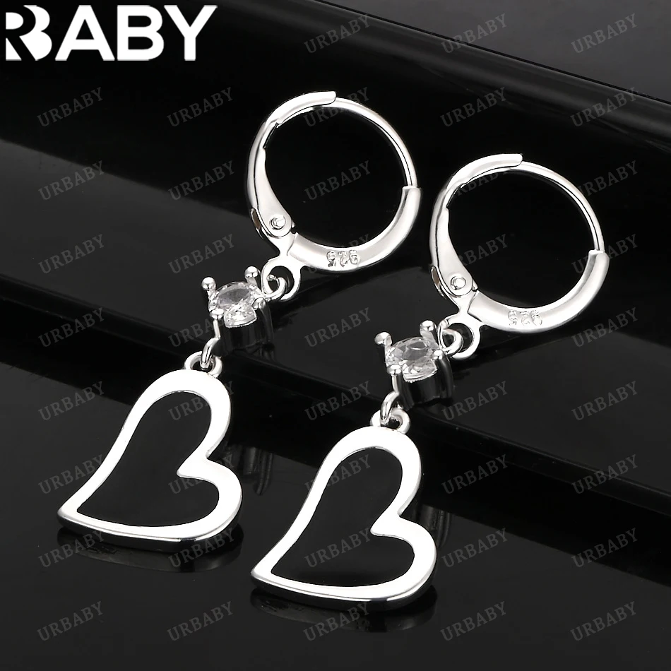 

URBABY 925 Sterling Silver Earrings Heart Zirconia Drop Earrings For Women Jewelry Fashion Party and Daily Wear