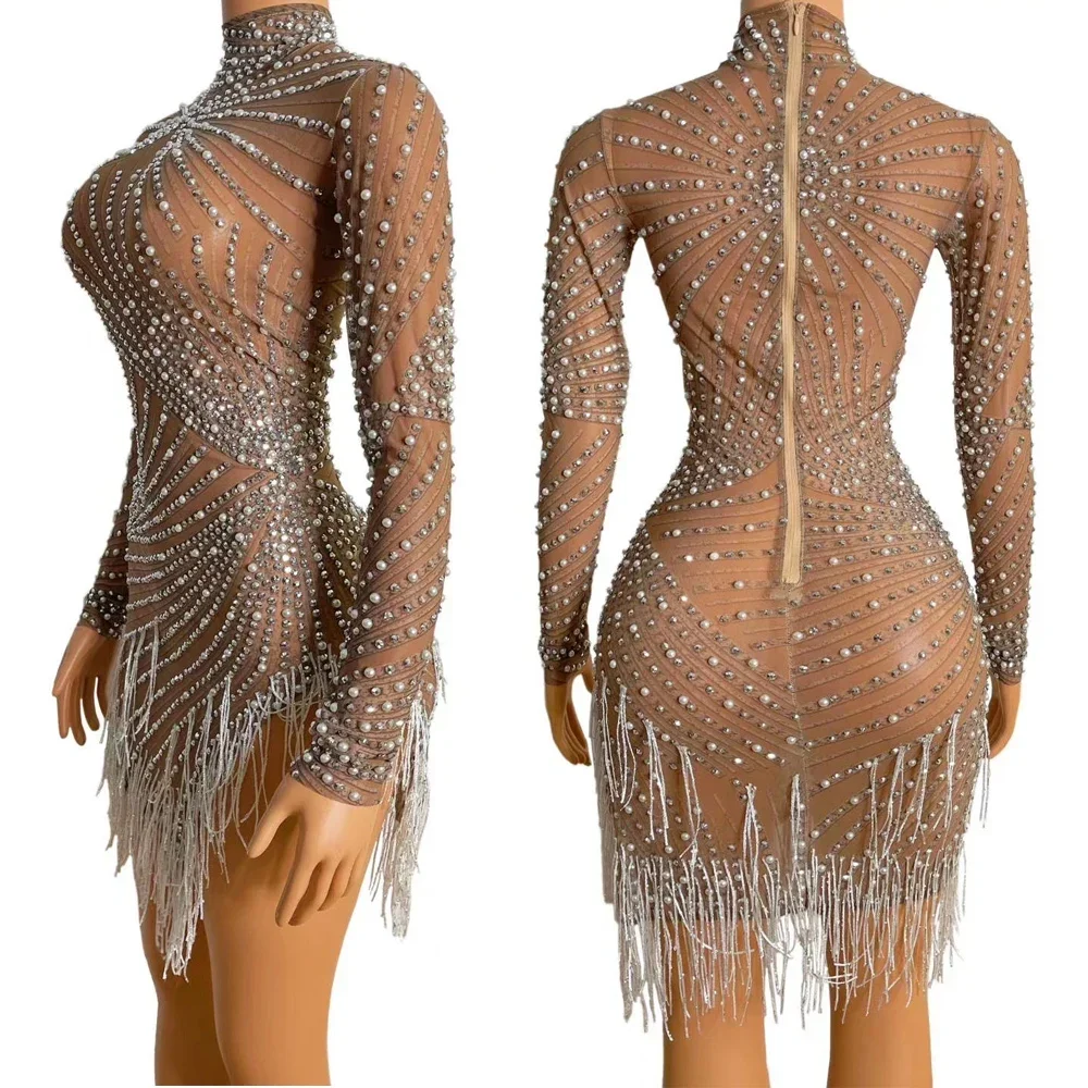 Fringe Strass Stretch Vrouwen Korte Jurk Speciale Gelegenheden Verjaardagsfeestje Avondje Uit Stadium Slijtage Sparkle Drag Queen Kostuum