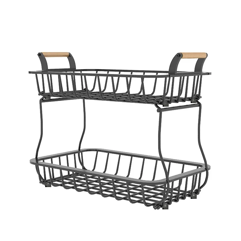 Removable double-layer fruit plate, countertop bread, vegetable and fruit baskets, metal rectangular wrought iron fruit basket