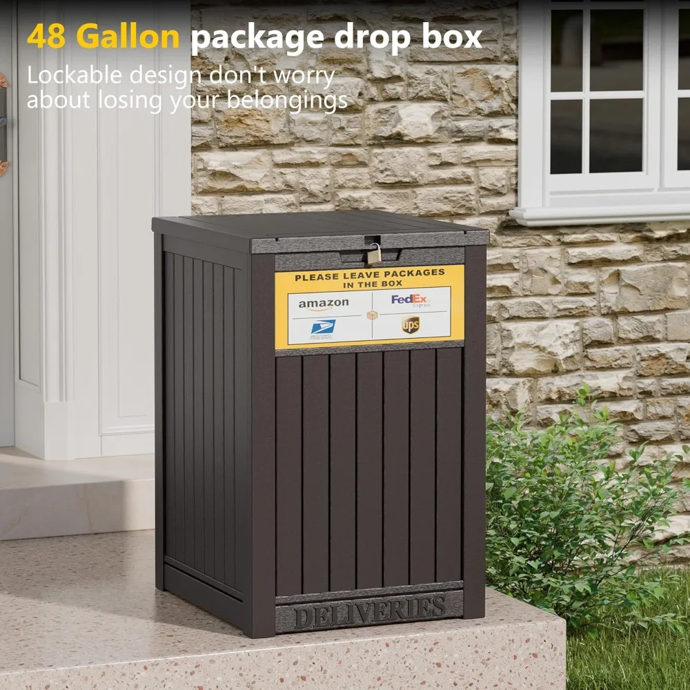 48 Gallon Outdoor Package Delivery Box with Lockable Lid, Waterproof Storage Container for Secure Parcel Drop-off