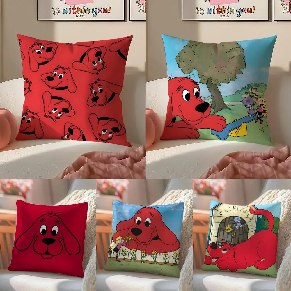 Pillow Case Double-Sided Plush Sofa Cushion Covers Organic Breathable Invisible Zipper Clifford The Big Red Dog