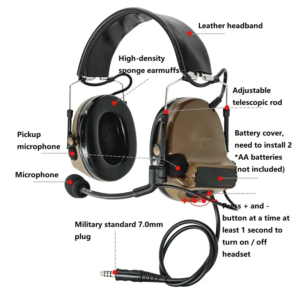 Наушники HEARING TACTICAL COMTA, защита слуха, тактические наушники COMTA II с шумоподавлением, наушники для страйкбола и стрельбы