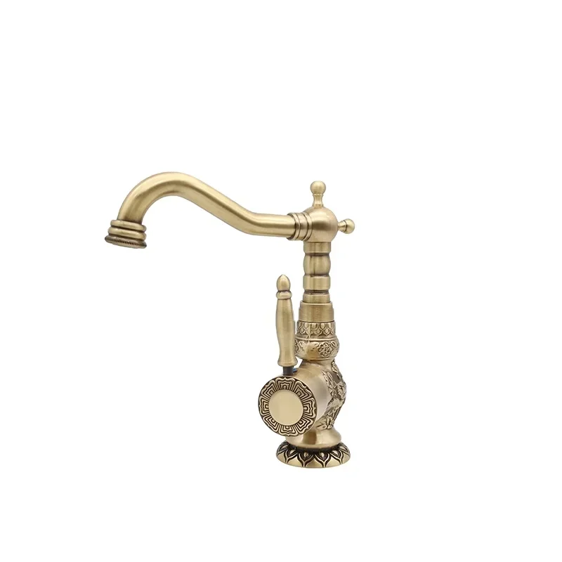 Brass Basin Mixer Antique Kitchen and Bathroom Faucet with Ceramic Valve Core for Cold Water Access