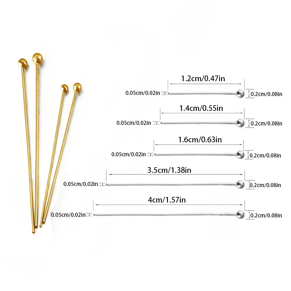 50Pcs/lot 12 14 16 20 25 30 35 40mm 304 Stainless Steel Gold Silver Plated Ball Head Pins Findings Jewelry Making DIY Craft Bead