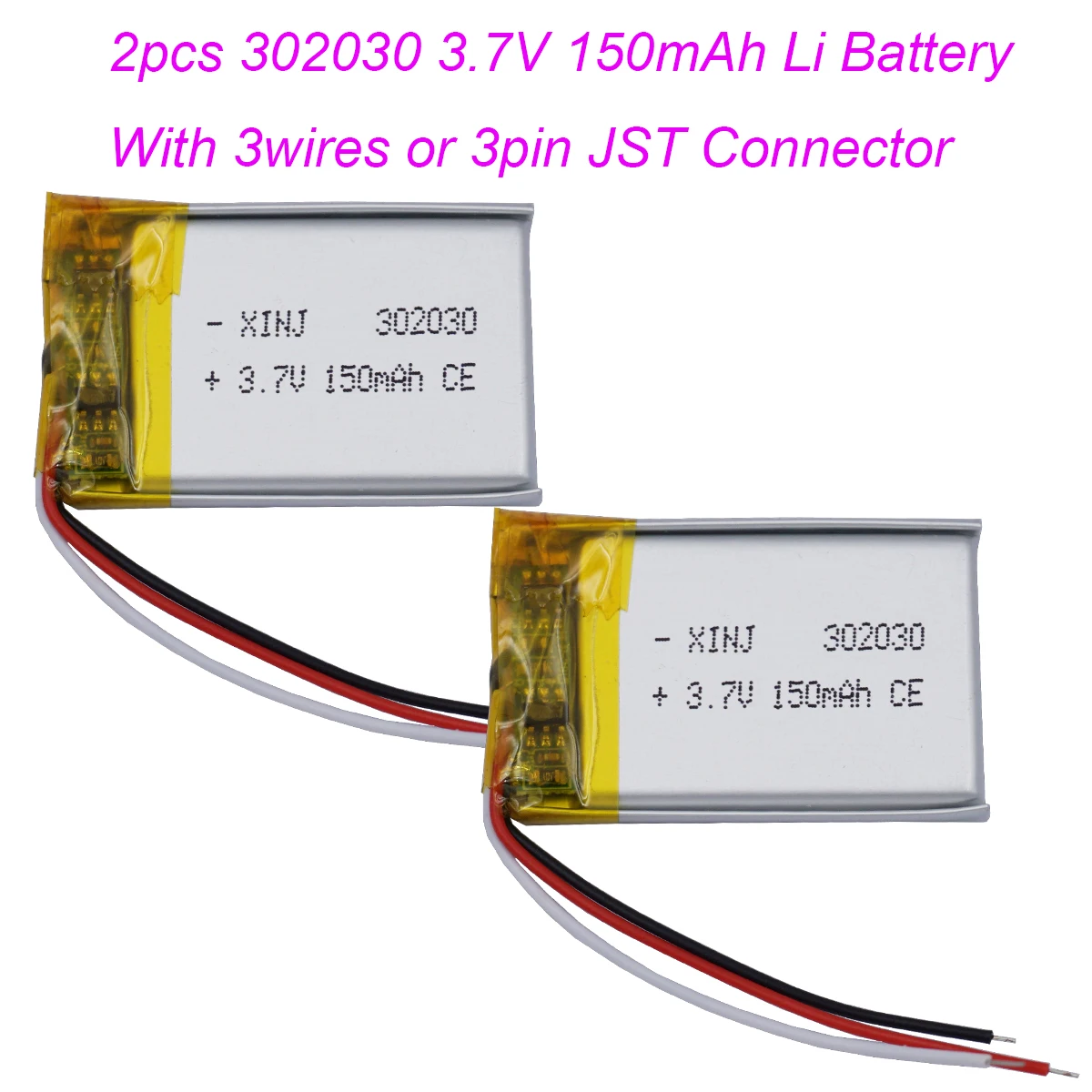 2pcs 3.7V 150mAh 0.55Wh Rechargeable Lipo Battery 302030 NTC 3 Wires JST 3Pin 1.0/1.25/1.5/2.0/2.54mm For GPS Bluetooth Speaker