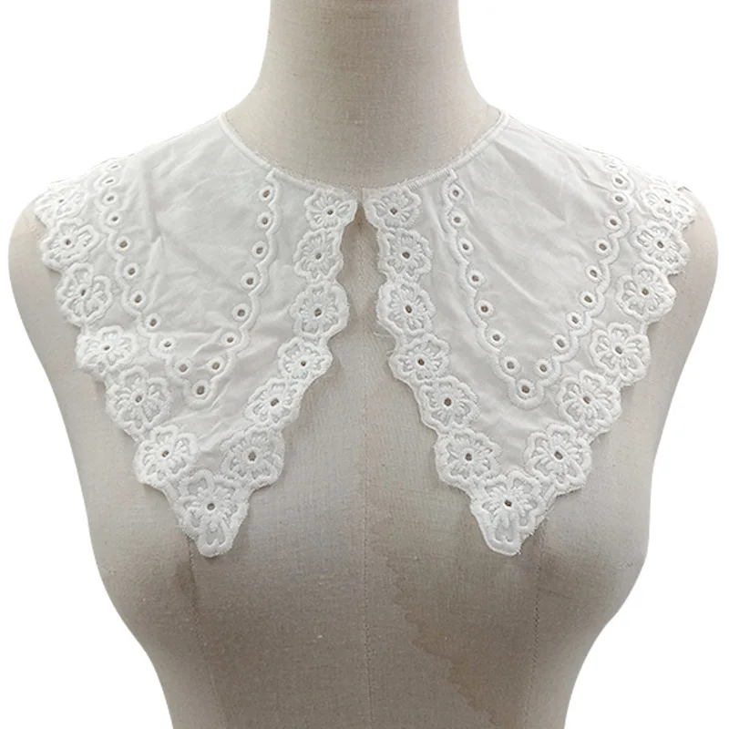 TOP White cotton DIY Embroidered flower Lace Neckline Collar Womens dresses Guipure Applique Trim Sewing wedding party Supply