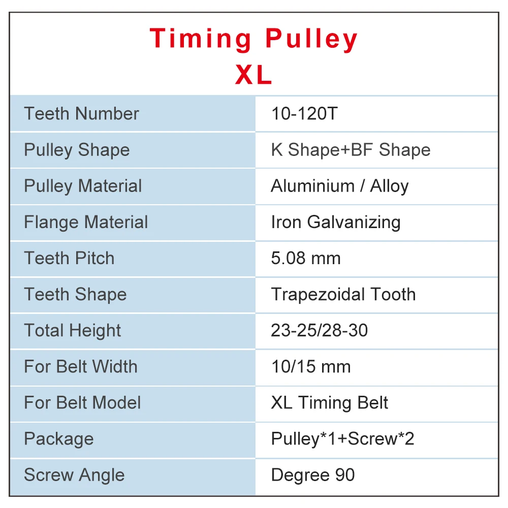 21T 22T 23T 合金プーリー XL BF 形状台形歯ピッチ 5.08 ミリメートルボア 6/6.35/7/8/10/12 ミリメートル伝達ベルト幅 10/15 ミリメートル