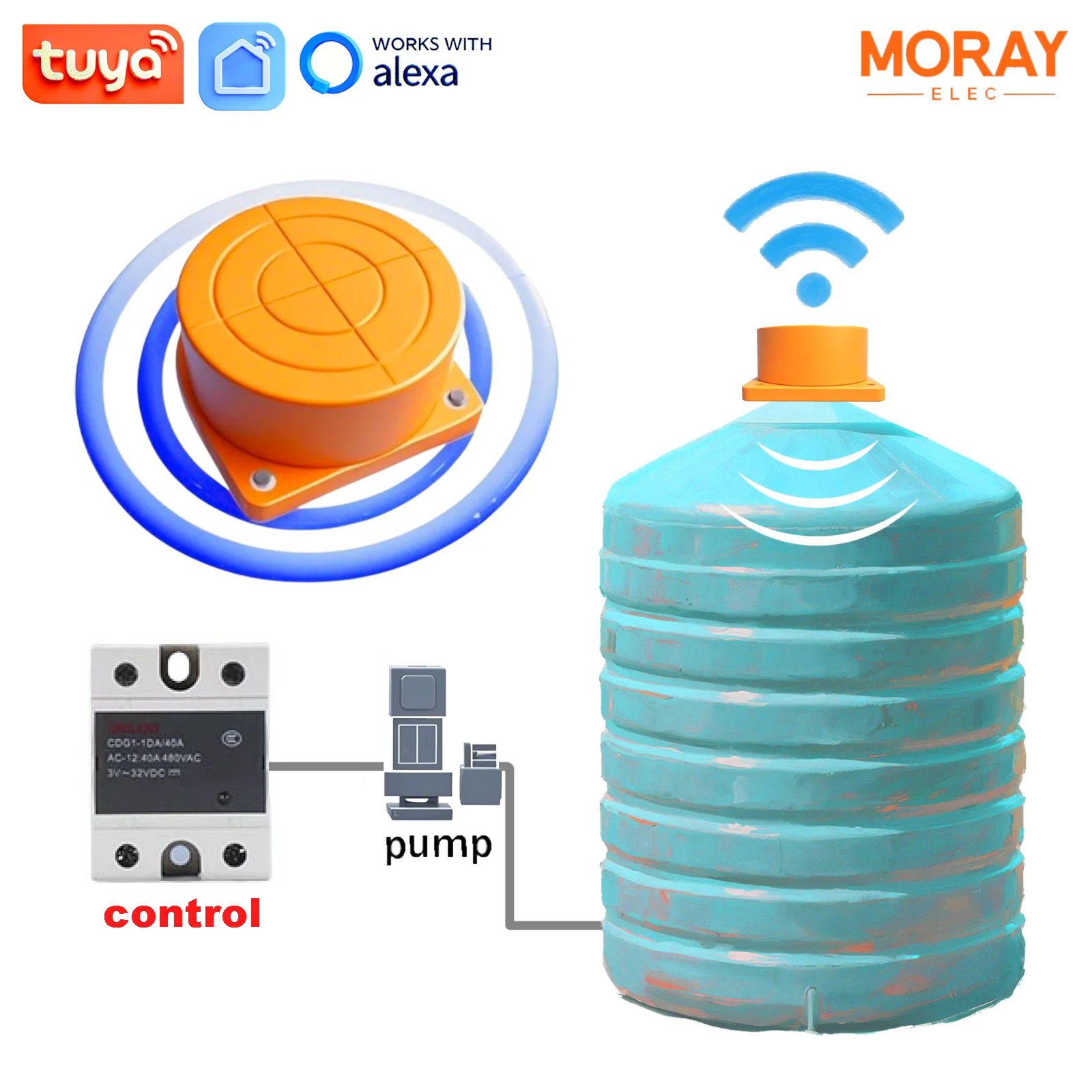 Moray ME201WC Tuya APP Wifi Ultrasound Check Wire Control Water Level Meter Remote Digital Water Tank Sensor