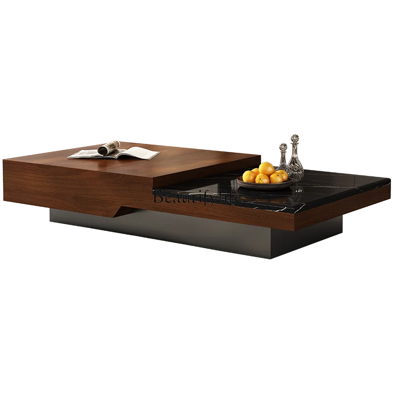 

*Modern light luxury walnut marble wabi sabi minimalist living room rectangular Italian coffee table