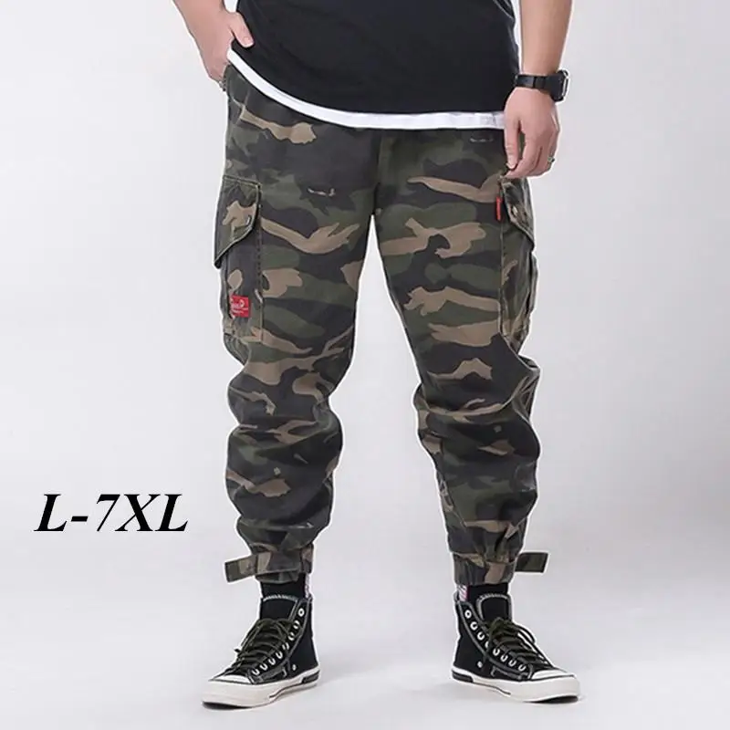 L-7XL Plus Size Men Cargo Pants Casual  Spring Autumn Slim Loose Cotton Muti Pocket Outdoor Tactical Military  Jogger