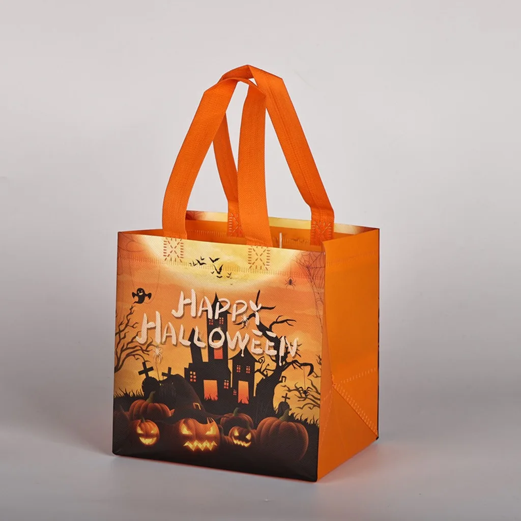 Reusable Shopping Bag Halloween Non Woven Grocery Tote Bag Pumpkin Print Portable Shopper Shoulder Bag Festival Party Gift Tote