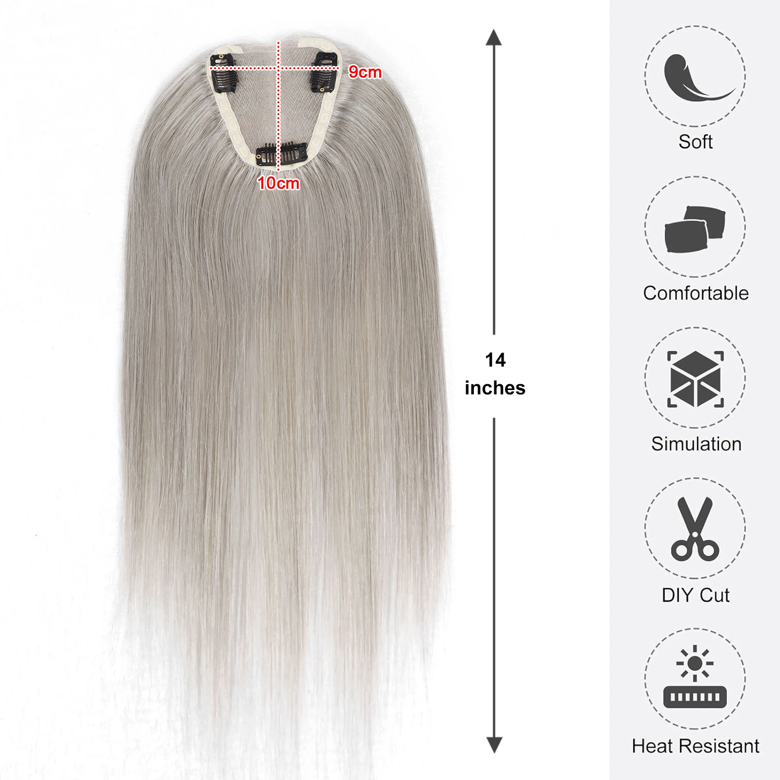 Grey 100% Remy Human Hair Toppers 14Inch Straight Hair Piece for Women Lace Base Clip In Topper Hair Extension For Thinning Hair