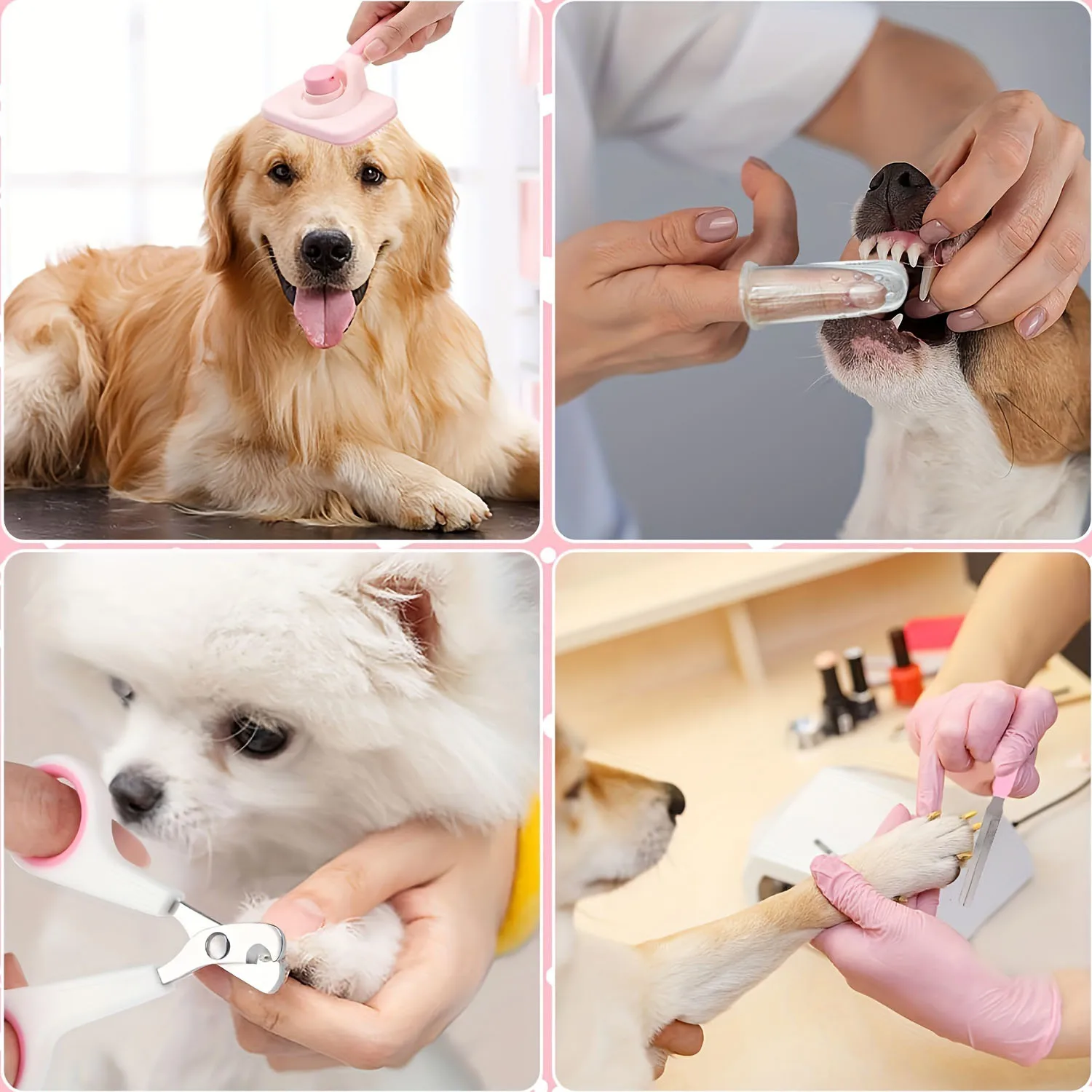 8pcs Dog Grooming Set, Pet Cleaning Combo Kit with Pet Nail Clippers and File, Flea Comb, Shampoo Brush and Silicone Toothbrush