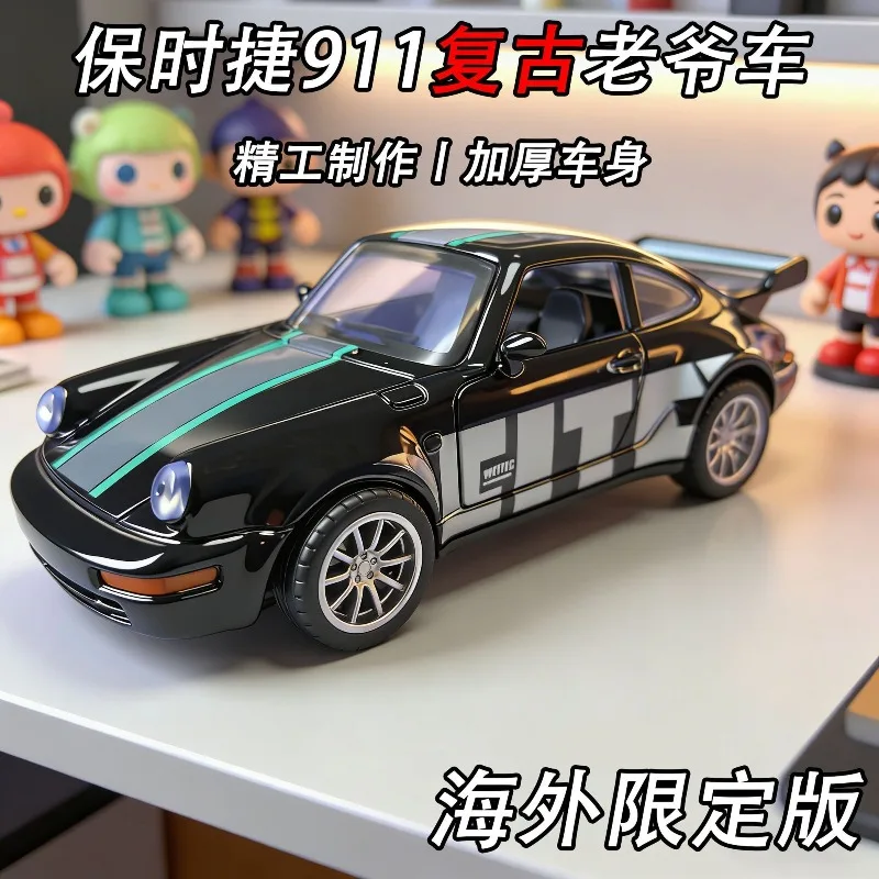 

1:36 Scale Porsche 911 Diecast Alloy Classic Sports Car Model with Black & White Livery for Collection Gift Home Decor Ornament