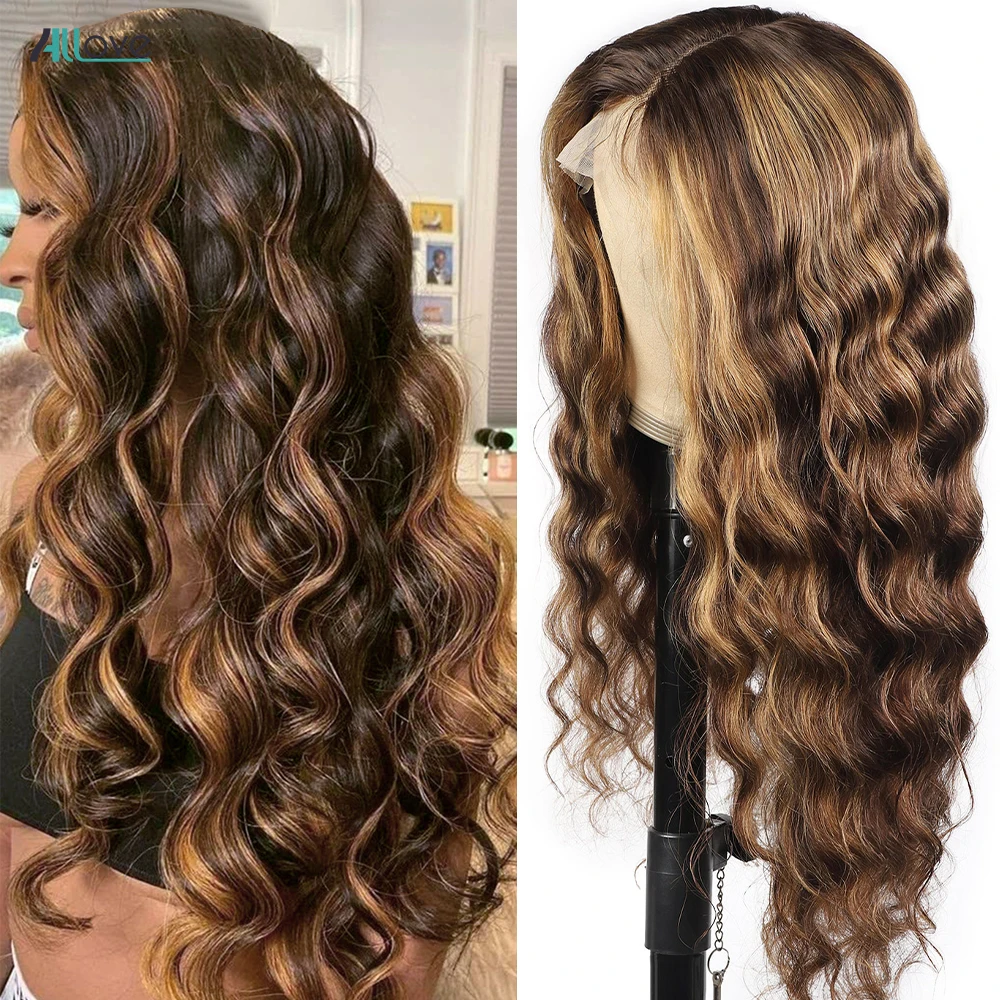 Allove 13x4 13x6 Loose Deep Wave Highlight Wig Human Hair Transparent Lace Front Wigs For Women Brazilian Honey Blonde Wigs