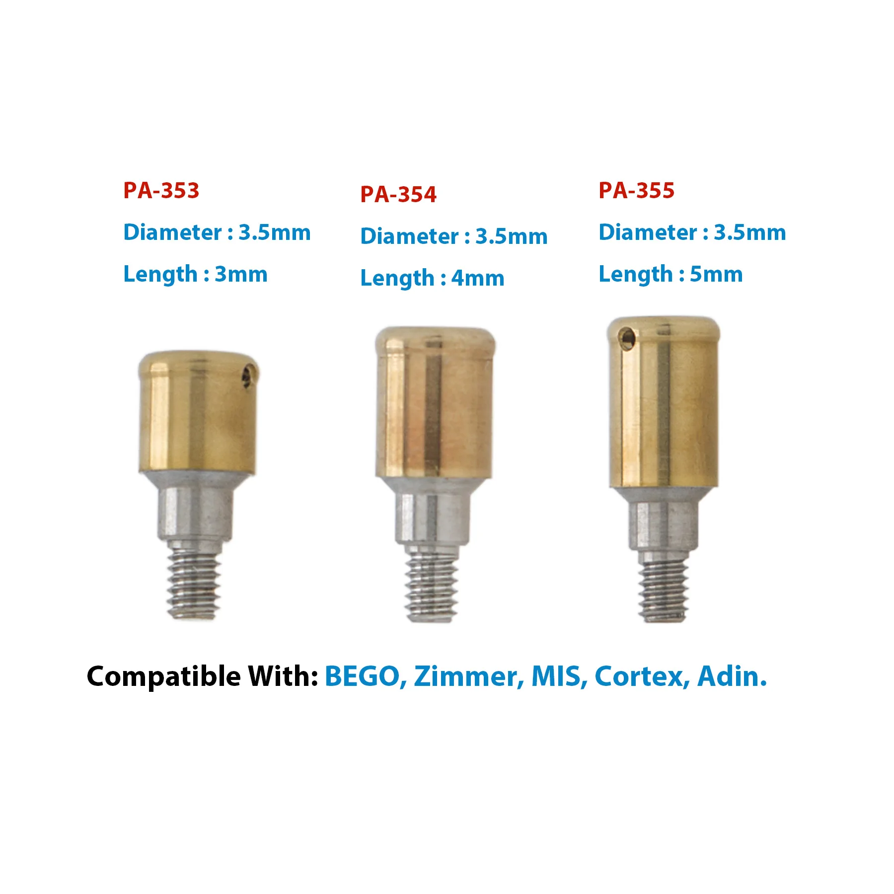 Dental Implant Attachment Abutment Male Cap Kit Removable fit Zimmer PAØ3.5mm 3/4/5mm