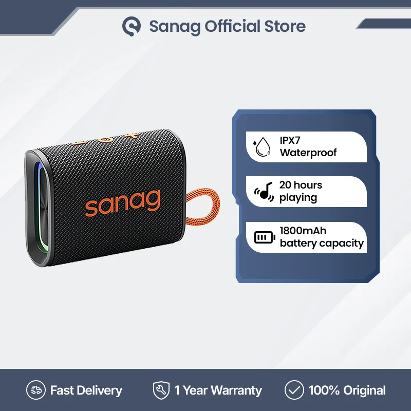 Sanag Altavoz Inalámbrico M13S Pro, Dispositivo con Bluetooth, Minialtavoz Portátil para Exterior, Control por Aplicación, Llamadas con Manos Libres, Sonido de Graves, 5 W, Impermeabilidad IPX7