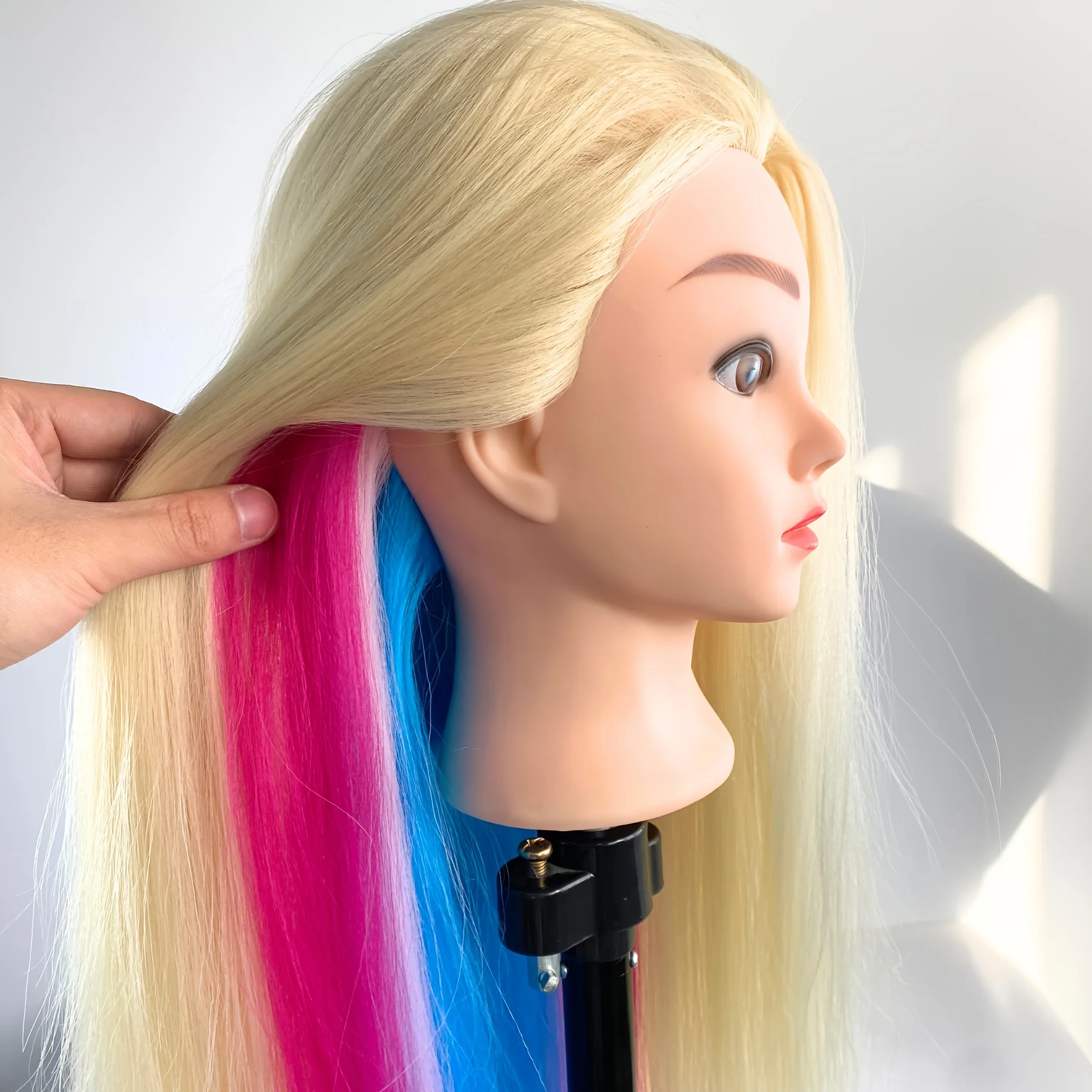 

Mannequin head with colorful hair 26 inches, high temperature synthetic hair, for braiding hair practice and modeling display