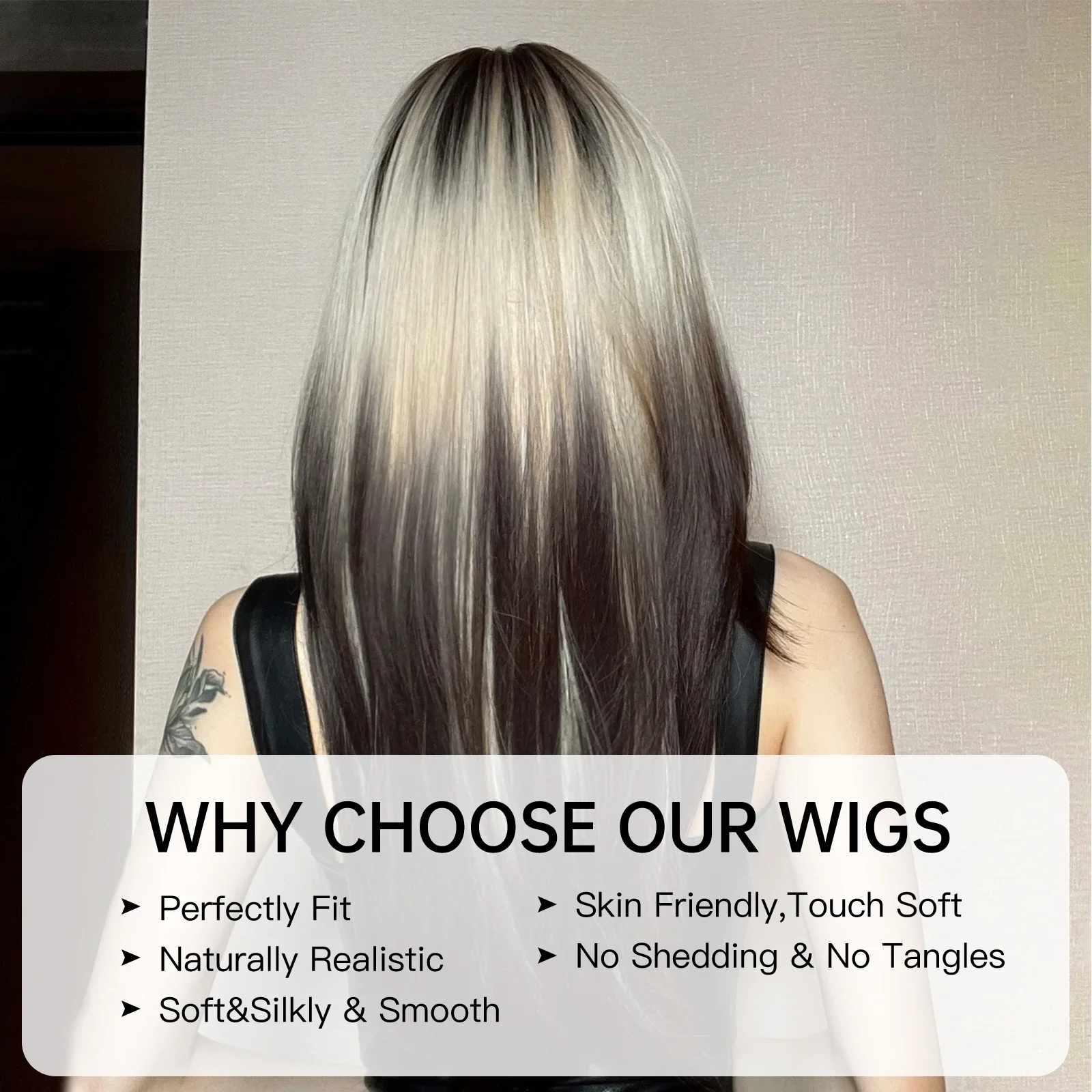 Women's Long Straight Brown Black to White Ombre Wig - Heat-Resistant Synthetic Hair,for Daily Use Cosplay Enthusiasts Christmas image 6