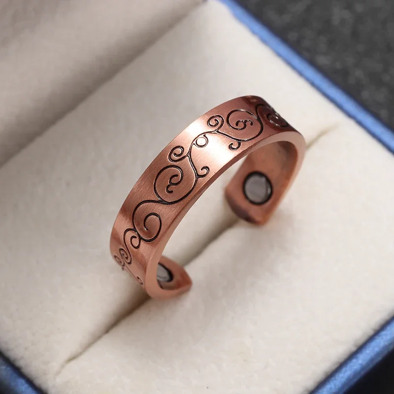 Retro Simple Geometric Rune Open-Loop Magnetic Energy Therapy Copper Ring Suitable for Men and Women's Health Jewelry