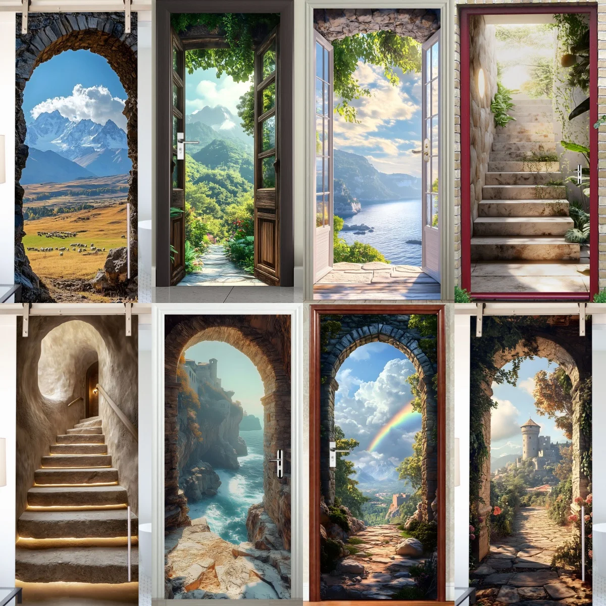 Scenery Staircase Door Stickers, Full-Cover Decoration for Bedroom, Kitchen Self-Adhesive Wall Sticker Home Decor Wallpaper