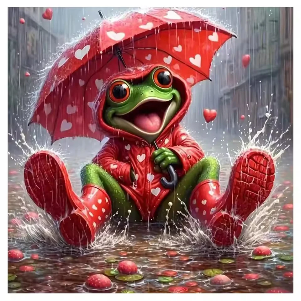 Full Diamond Embroidery Frog Red umbrella and rain boots Diamond Painting Patterns Rhinestone Unfinished mosaic Home Decor