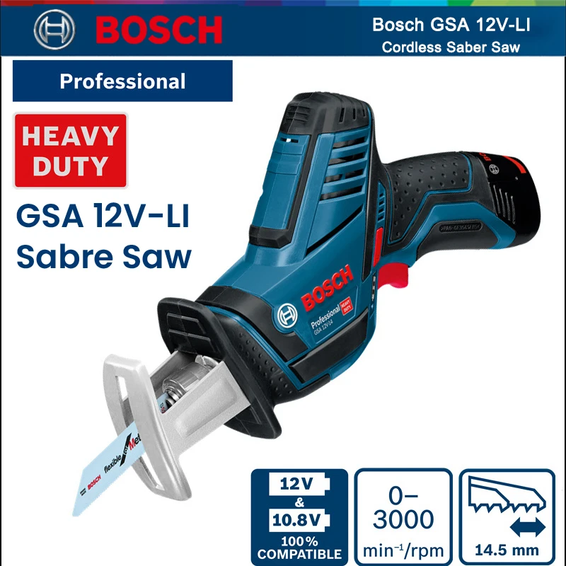 

Bosch GSA 12V-LI Saber Saw 12V Cordless Reciprocating Saw Rechargeable Wood Metal Cutter With Cutting Blades 1 Lithium Battery