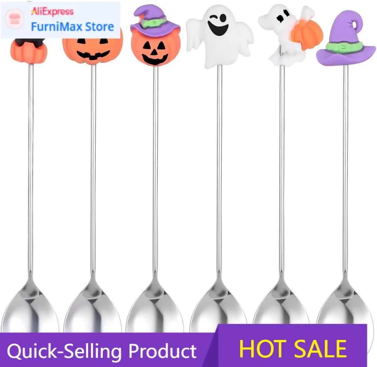 

6Pcs Halloween Dessert Spoons Stainless Steel Cake Spoons for Holiday Party Coffee Tea Stirring Kitchen Flatware
