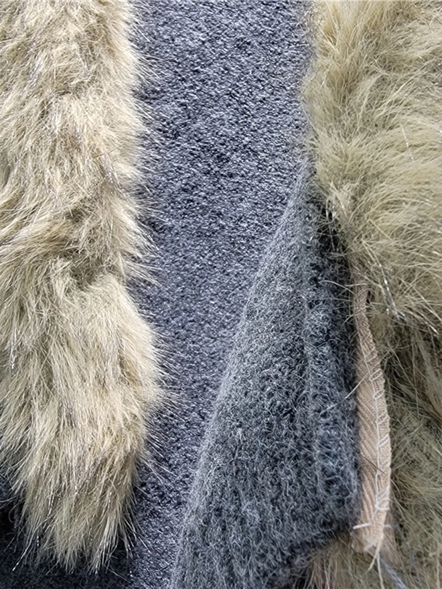GALCAUR Solid Spliced Fluffy Loose Sweater for Women Shawl Collar Long Sleeve Patchwork Knit Temperament Cardigan Female Fashion