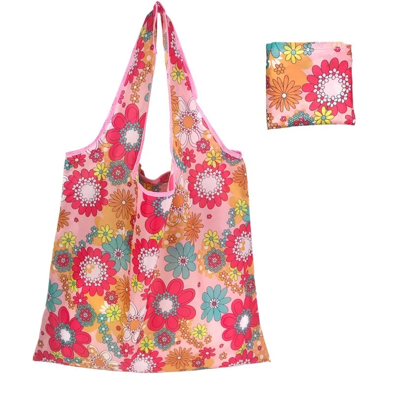 Fashion Reusable Shopping Flower Bag Foldable Shopper Tote Bag Eco Shopping Portable Shoulder Bag Large Handbag Folding Pouch