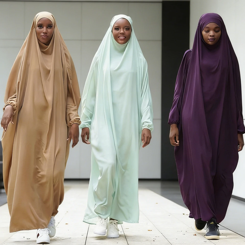 

Eid Ramadan Abaya Burqa One Piece Prayer Dress Muslim Women Overhead Khimar Abayas Islamic Kaftan Clothing Hooded Robe Modest