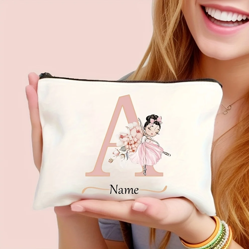 A Versatile Makeup Bag Featuring A Customizable 26-Letter Design Suitable For Cosmetics Travel Or As A Clutch. This Toiletry