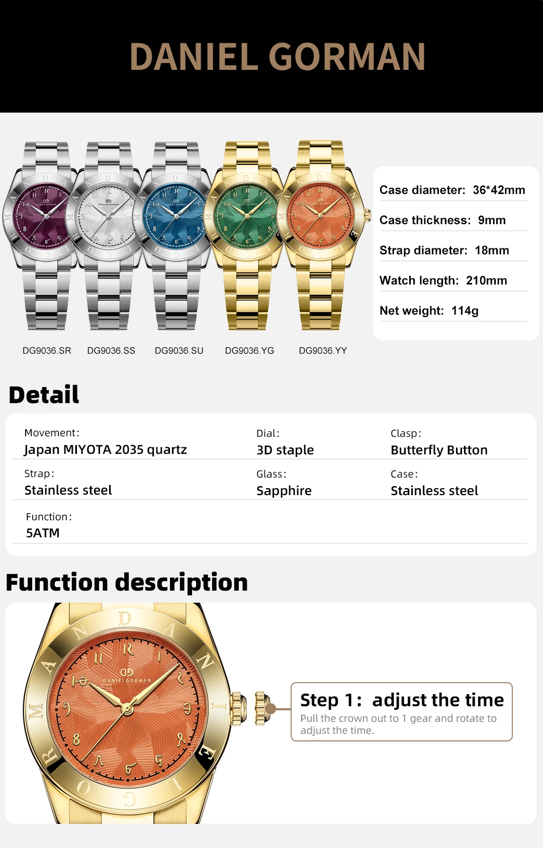 DG9036 Women Elegance Quartz Watch Girlfriend Gifts Surprise Sapphire Glass Wristwatch Everlasting Couples Memorial Present