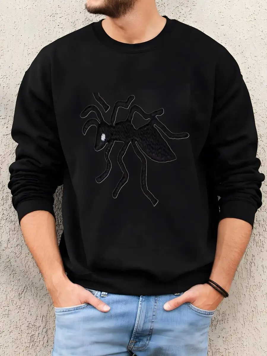 

Mens Black Sweatshirt With Embroidered Ant Design Insect Patch