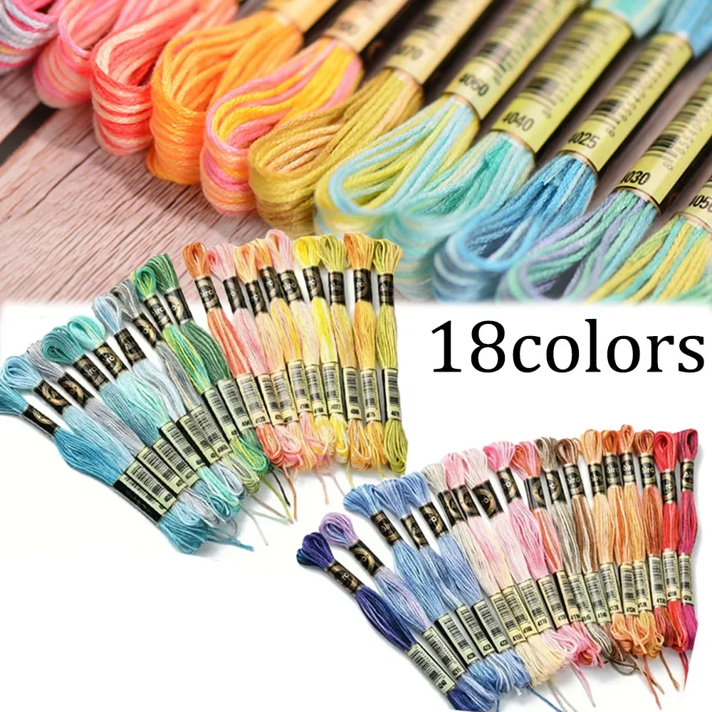 

18 Colors Embroidery Thread Cotton Sewing Skeins Craft Cross Stitch Floss Kit ,8 Meters, 6 Strands Sewing Handmade Sewing Tool