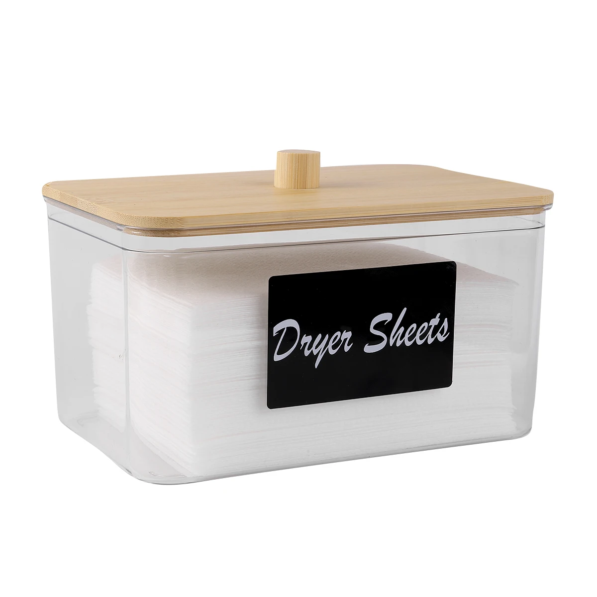 Acrylic Dryer Sheet Holder with Lid, Clear Laundry Sheets Container with Labels, Laundry Pods Storage for Laundry Room Organizat