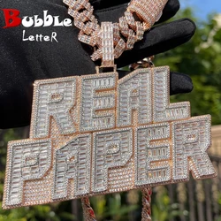 Bubble Letter Two Tone Layers Customized Jewelry Name Plated Personalized Necklace for Men Baguette Iced Out Pendant Hip Hop Jew