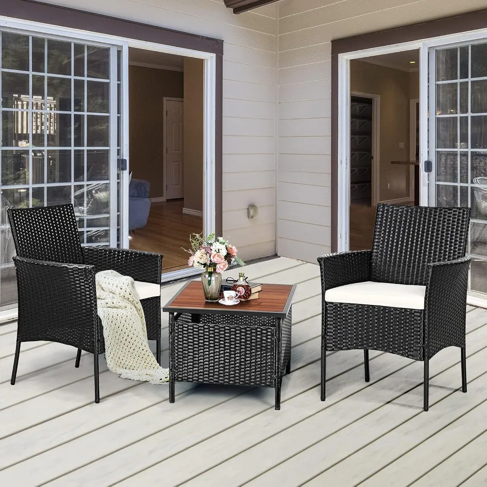 Patio Chairs Set of 2 All Weather Rattan Wicker Dining Chairs with Cushions, Armrest, Black