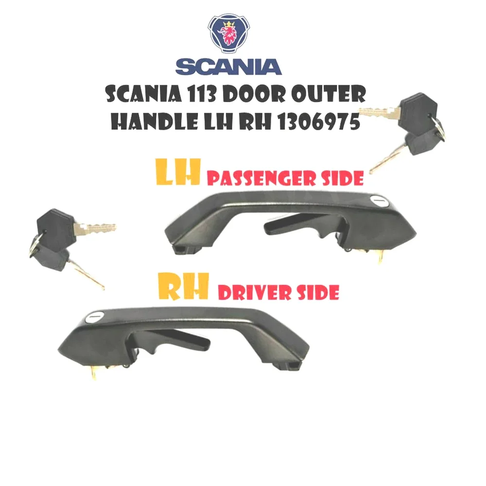 Lh/rh para scania 2 3 séries 93 113 143 maçaneta da porta externa do caminhão com 2 chaves 1306975 296209 356085 l/1306976 296210 356086 r