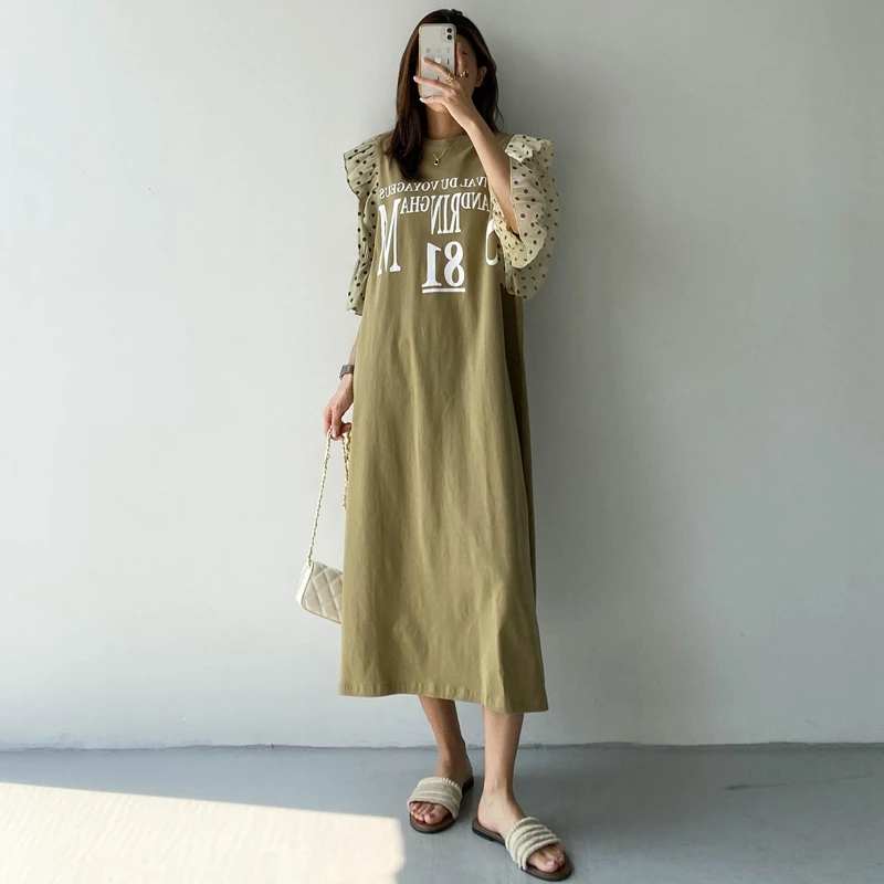 

WTIANYUW 2022 Summer New Korean Loose Women Dress Vestidos Robe Patchwork Print Flying Sleeve Long Dress