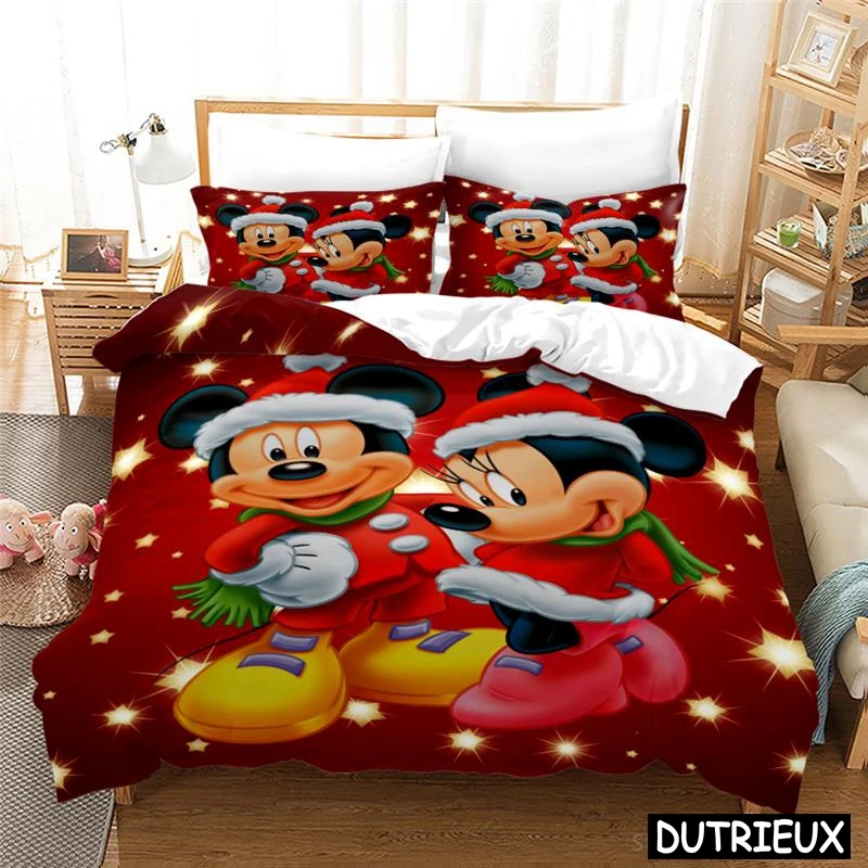 Disney Cartoon Bedding Set Mickey And Minnie Mouse 3D Print Duvet Cover With Pillowcase Bedclothes For Christmas New Year Gifts