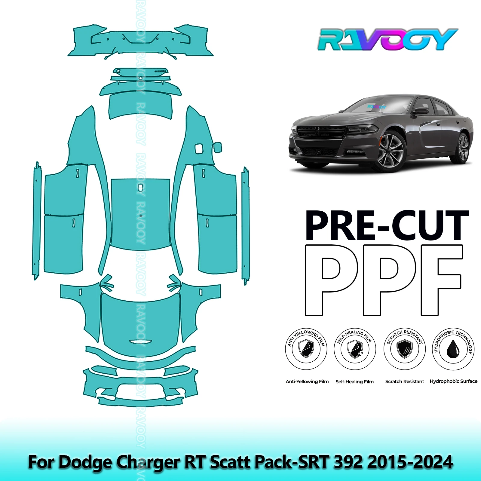 RAVOOY Custom-Fit Precut TPU PPF Full Vehicle Clear Bra Stone Guard EU UK For Dodge Charger RT Scatt Pack-SRT 392 2015-2024