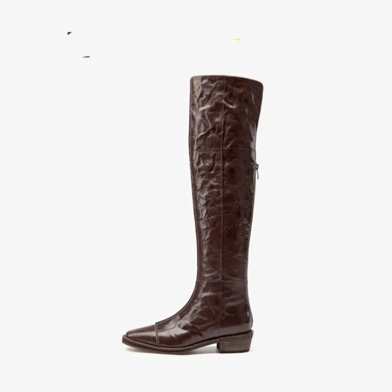 

Ladies'autumn Andwinter Frenchstyle Thickheel Overknee Zipperknight BootsEuropean AndAmerican Casualversatile Leatherretro Boots